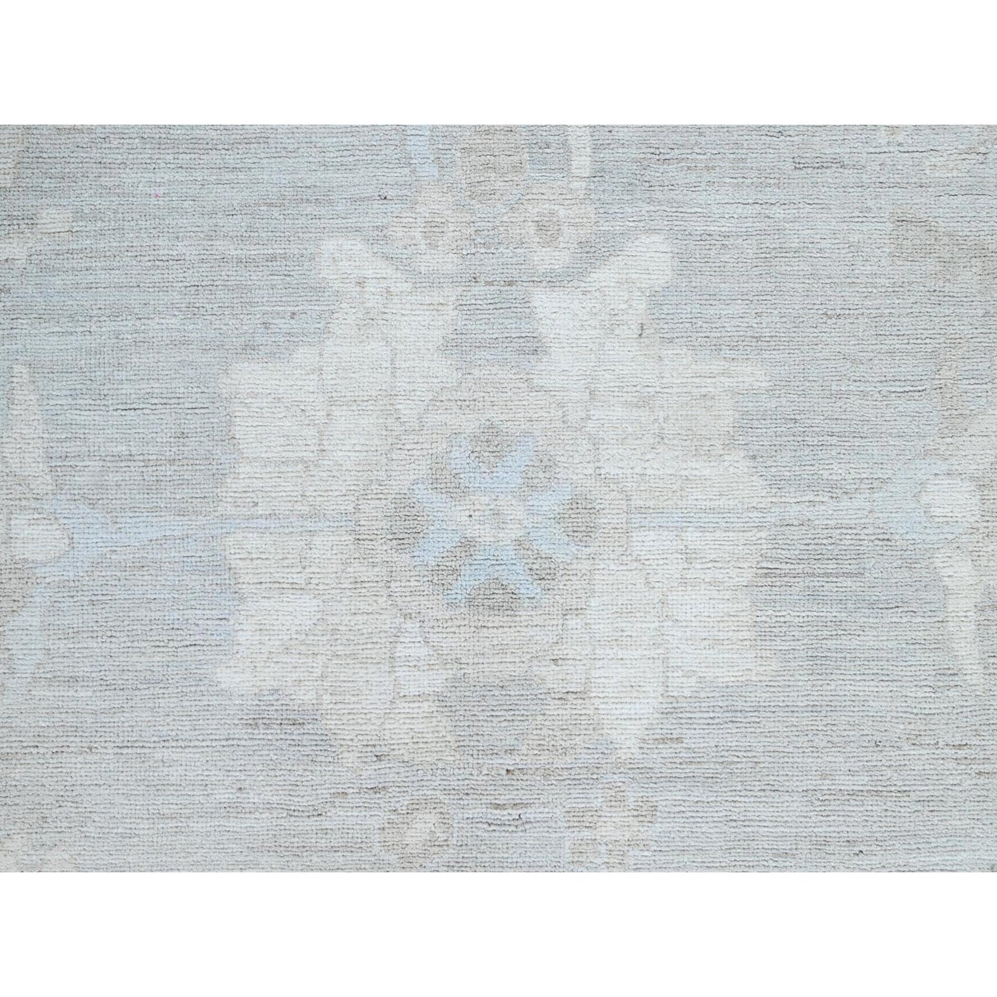 8'X9'8" Dove White Hand Knotted Afghan Peshawar Geometric Design Wool Rug