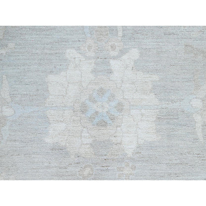 8'X9'8" Dove White Hand Knotted Afghan Peshawar Geometric Design Wool Rug