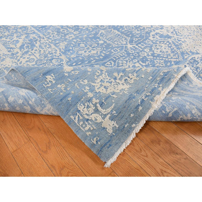 9'2"X12'1" Blue Broken Zoroastrian Design Wool And Silk Hand Knotted Rug