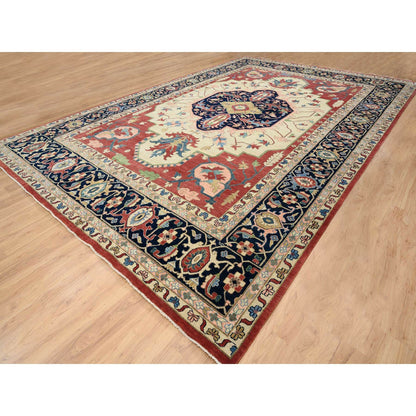 11'9"X17'10" Blue Pliable Wool Hand Knotted Heris Revival Oversized Rug