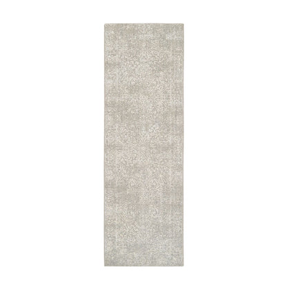 2'5"X7'10" Beige Fine Jacquard Wool And Silk Hand Loomed Runner Rug
