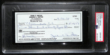 Johnny Unitas Hof Signed/Auto 1999 Bank Check Colts Psa/Dna Gem Mt 10 192623