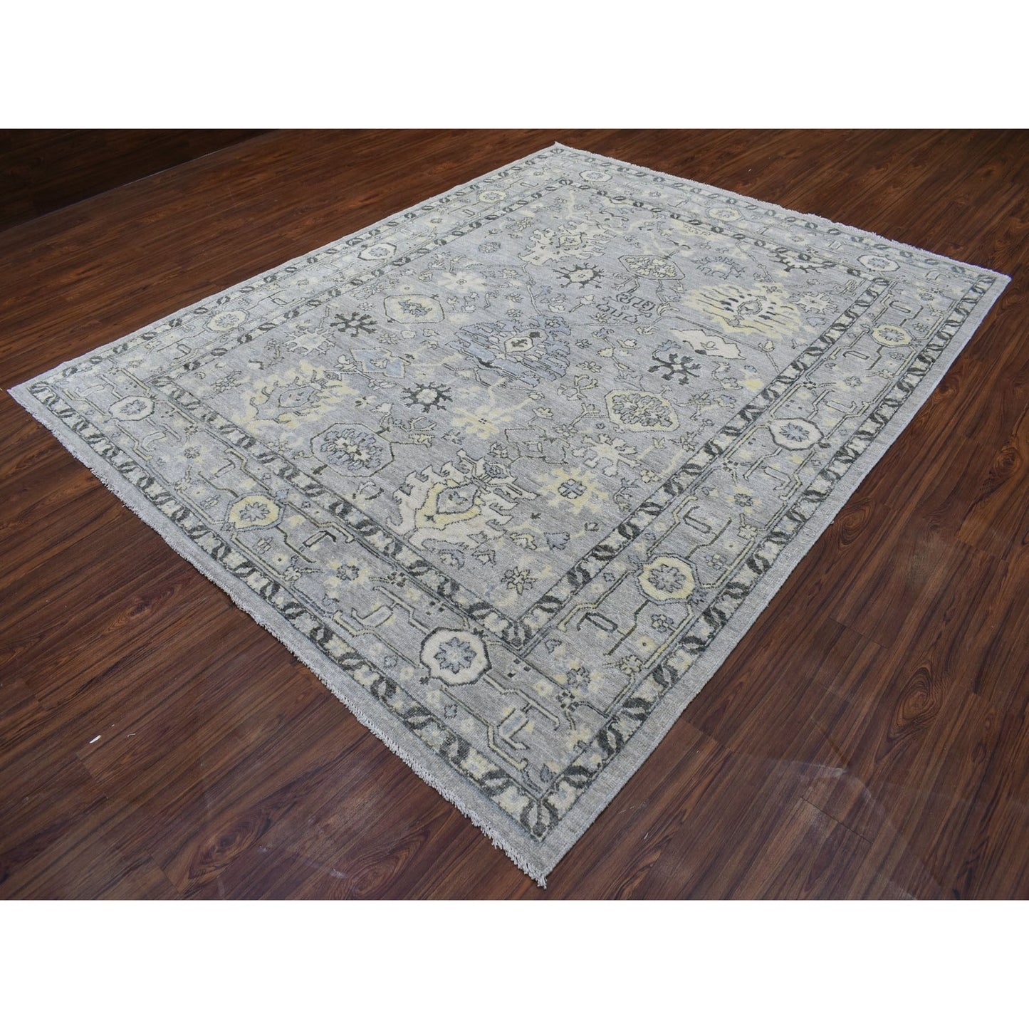 8'X9'9" Light Gray Angora Oushak Extra Soft Wool Hand Knotted Rug