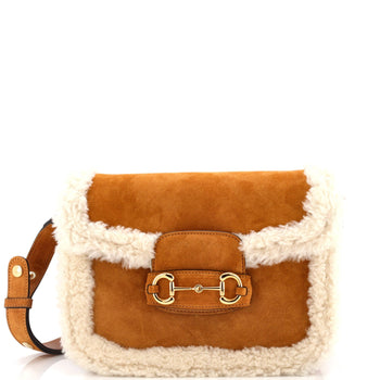 Gucci Horsebit 1955 Shoulder Bag Suede With Shearling Small