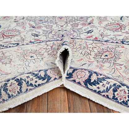 10'X13'2" Ivory Vintage Sino Tebraz 300 Kpsi Soft Wool Hand Knotted Rug