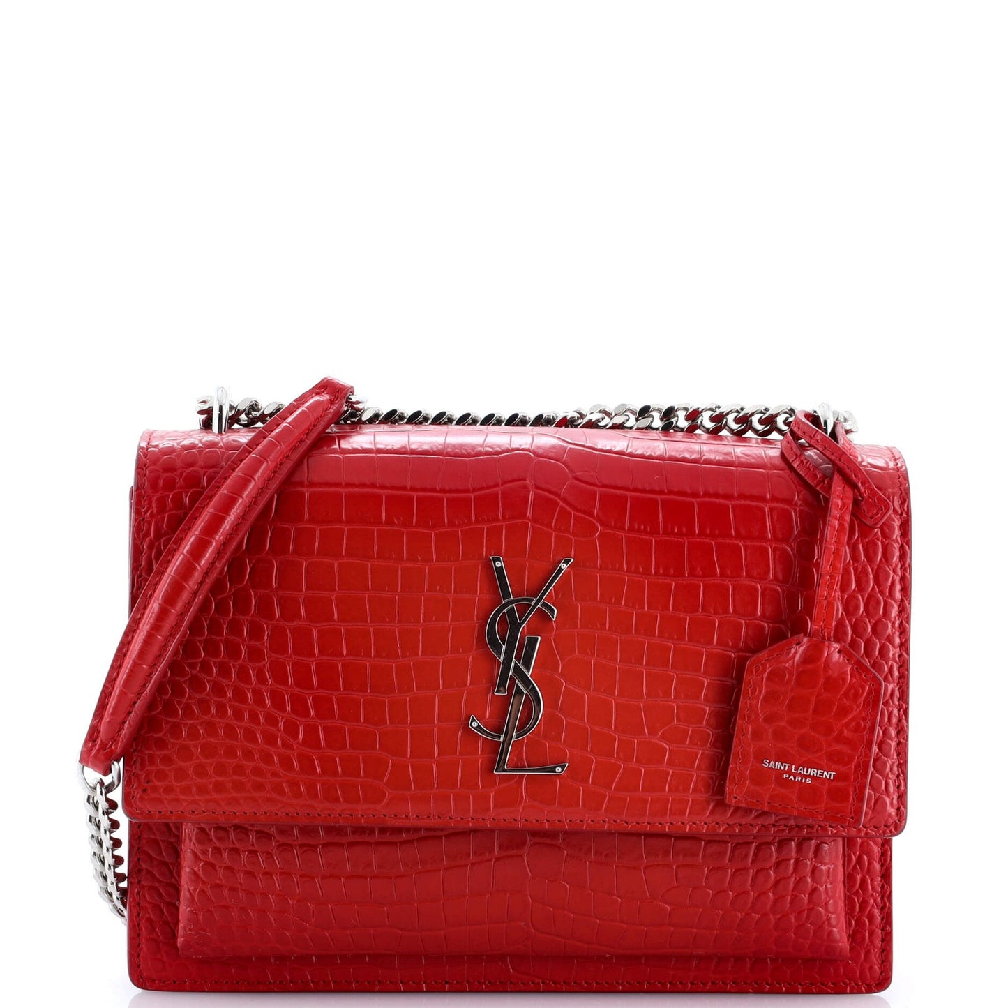 Saint Laurent Sunset Crossbody Bag Crocodile Embossed Leather Medium