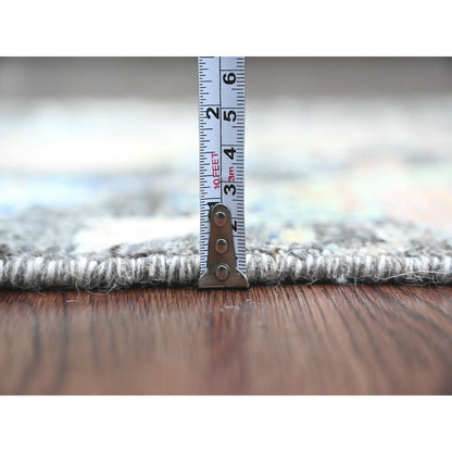 2'X6'2" Gray Hand Knotted Afghan Peshawar Birds Design Wool Runner Rug