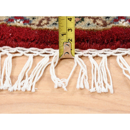 3'4"X3'4" Red Wool And Silk Fish Design Tebraz Mahi Handknotted Round Rug