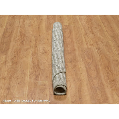 5'9"X5'9" Ivory Hand Woven Round Rug Flat Weave With Pile Natural Wool