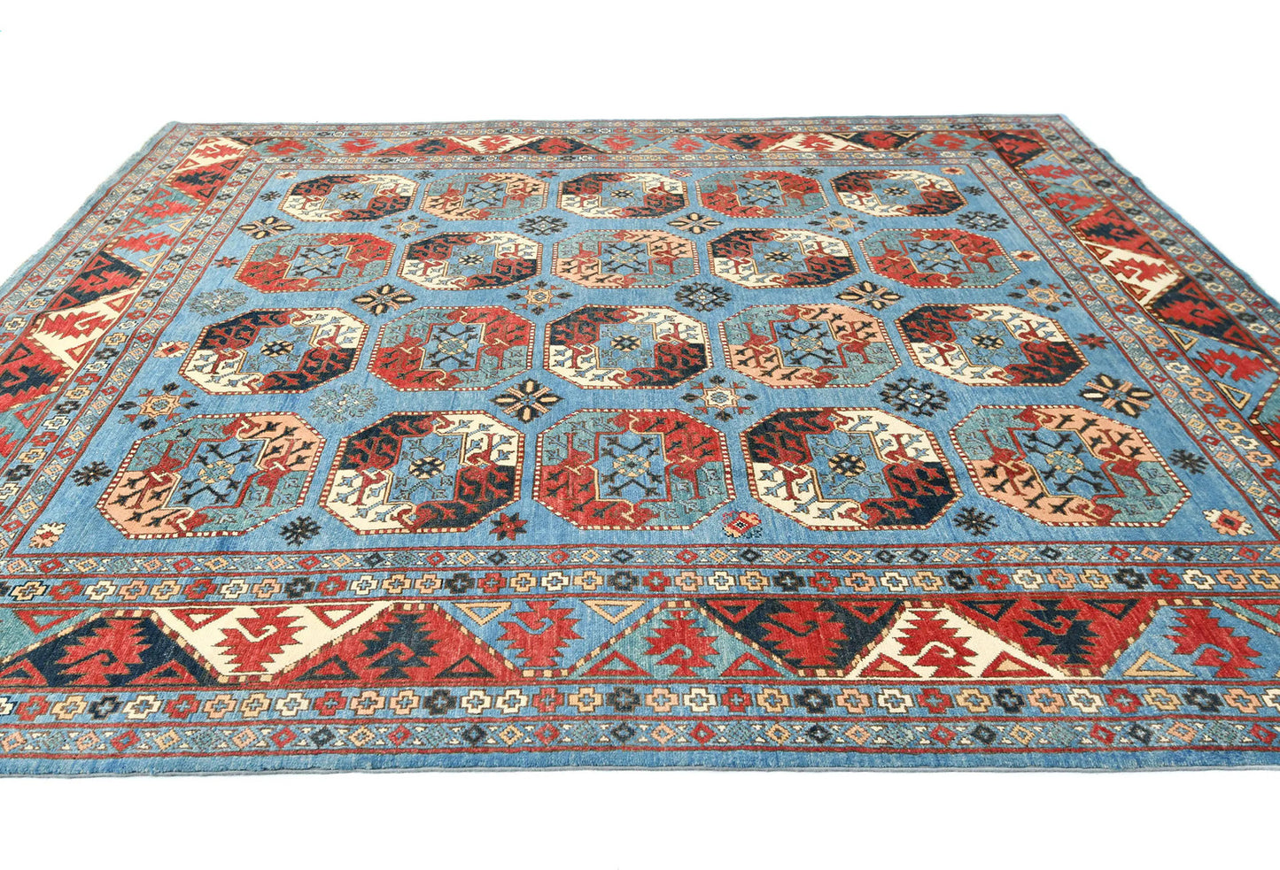 Hand-Knotted Farmhouse Rug Geometric Tribal Style Wool Oriental Carpet 8X10 ft