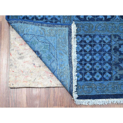8'X9'6" Blue Peshawar Mamluk Design Distressed 100% Wool Hand Knotted Rug