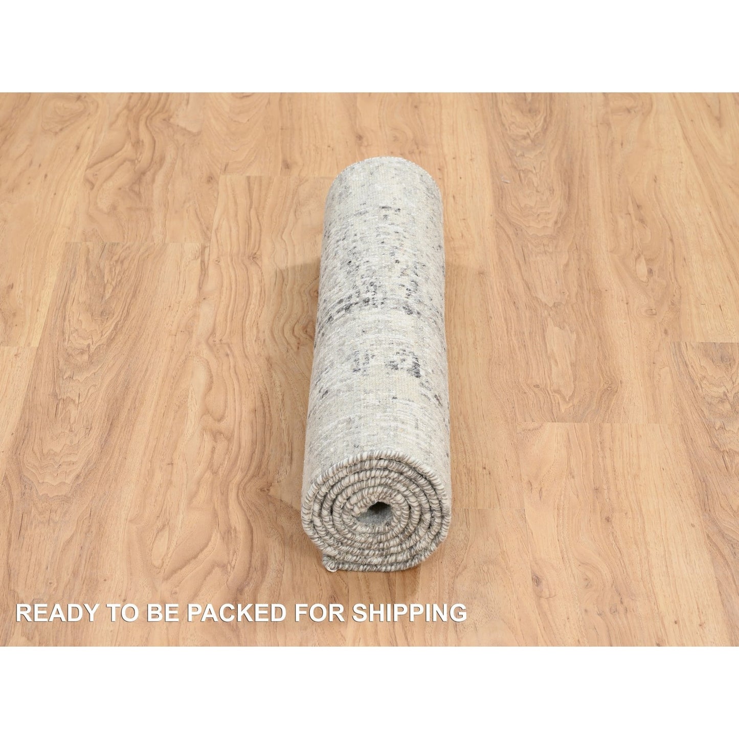 2'7"X6' Light Gray Natural Wool Hand Knotted Modern Design Runner Rug