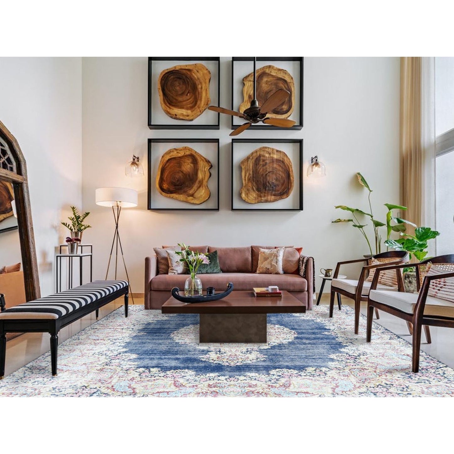 8'6"X11'2" Worn Wool, Hand Knotted, Blue, Vintage Farsian Karman, Rug