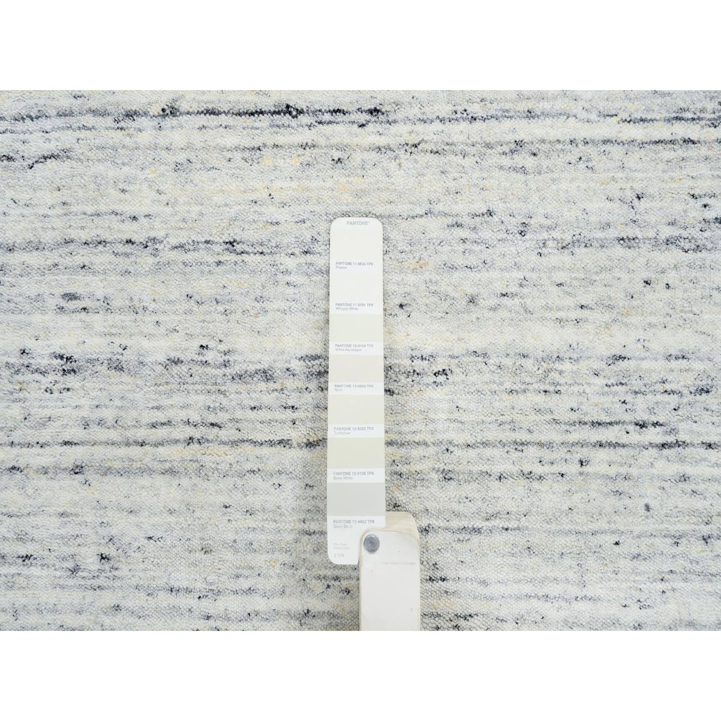 2'6"X11'10" Ivory Hand Loomed Plain Modern Striae Design Wool Runner Rug