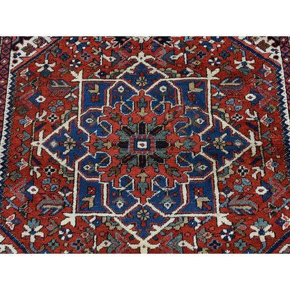 4'9"X5'10" Chili Red Antique Zoroastrian Heris Hand Knotted Pure Wool Rug