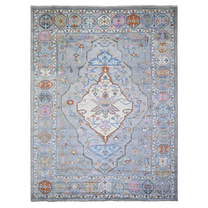 9'X11'6" Cloud Gray Anatolian Village Inspired Wool Hand Knotted Rug