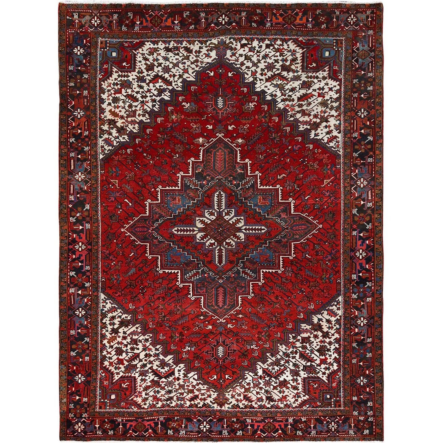 9'9"X13'3" Red Semi Antique Zoroastrian Heris Pure Wool Hand Knotted Rug