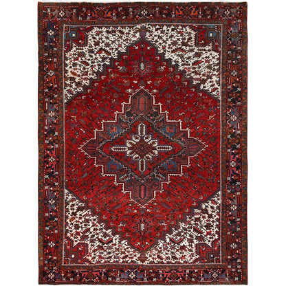 9'9"X13'3" Red Semi Antique Zoroastrian Heris Pure Wool Hand Knotted Rug