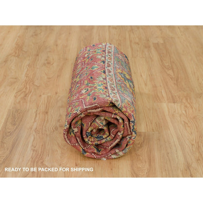 9'X11'9" Red Hand Knotted Antiqued Oushak Design Soft Wool Oriental Rug