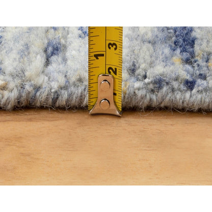 2'6"X9'9" Blue Variegated Design Hand Loomed Pure Wool Modern Runner Rug