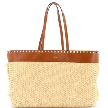 Valentino Garavani Rockstud Shopping Tote Raffia With Leather Large