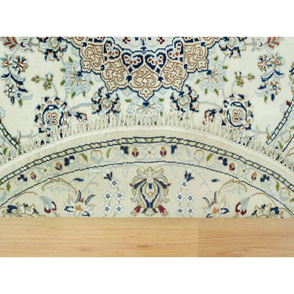 5'X5' Droplets White Hand Knotted Nain Center Medallion Floral Round Rug