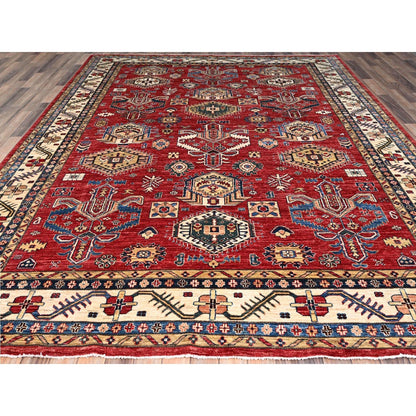 8'8"X11'10" Heirloom Red Hand Knotted Pure Wool Super Kazak Oriental Rug