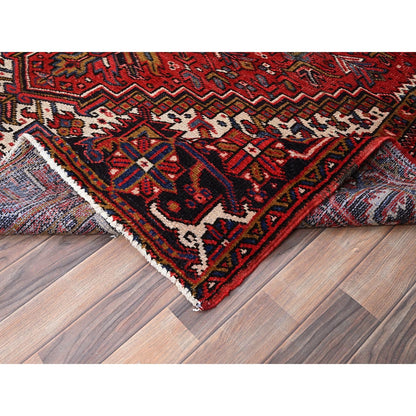 7'8"X11' Carmine Red Vintage Zoroastrian Heris Pure Wool Hand Knotted Rug