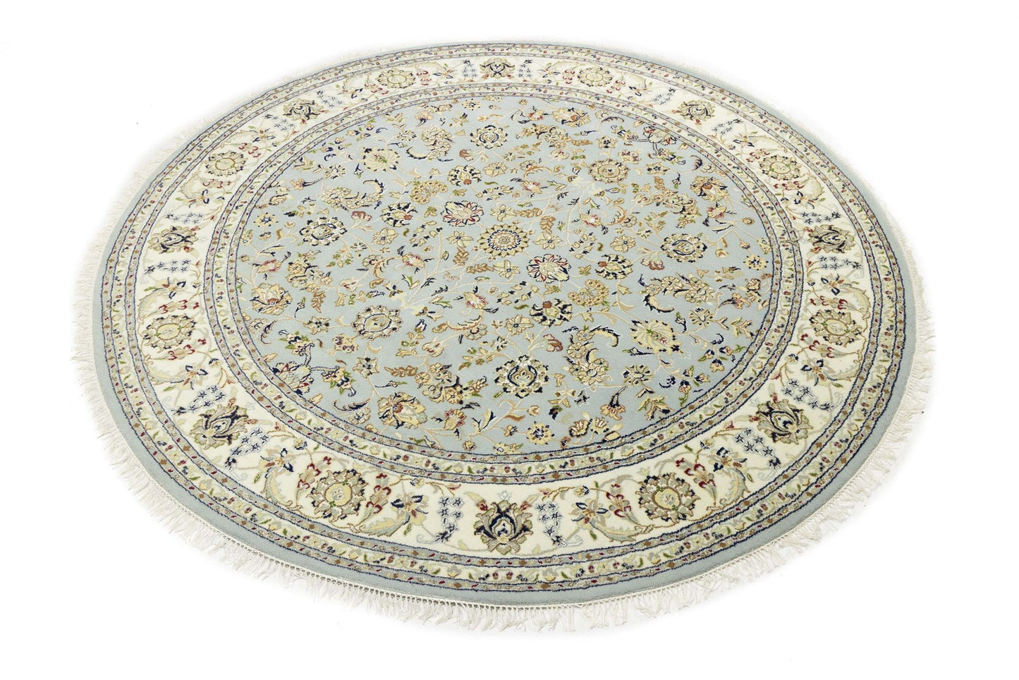 Floral Style Handmade Round Indo-Nain Oriental Rug 8x8 ft