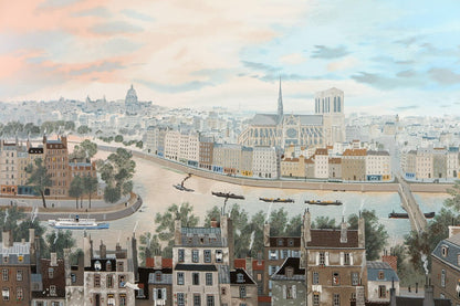 Michel Delacroix Rive Gauche 1990 Large Silkscreen  Paris Seine & Notre-Dame