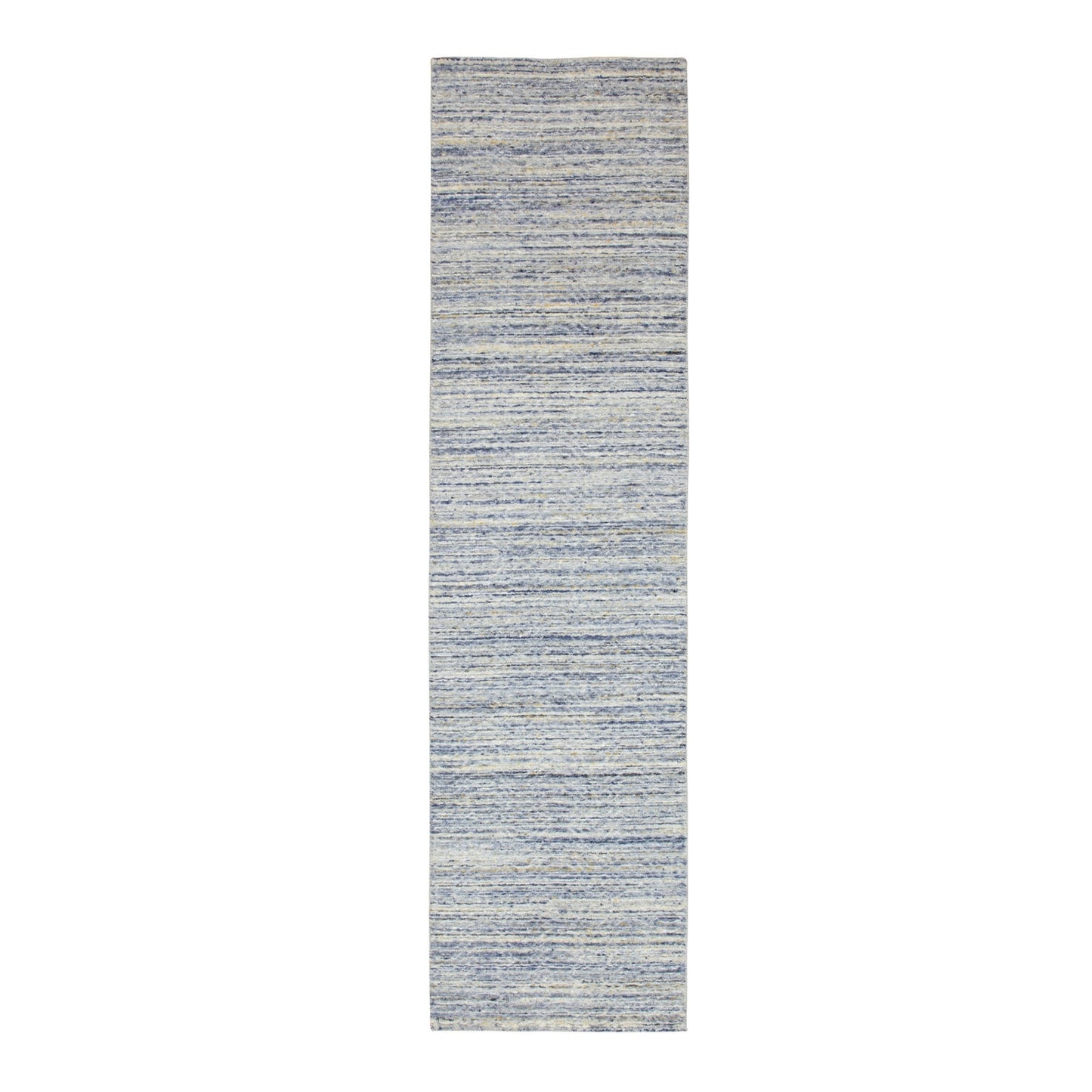 2'6"X9'9" Blue Variegated Design Hand Loomed Pure Wool Modern Runner Rug