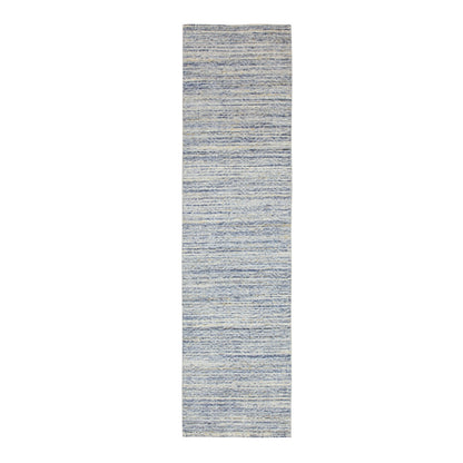 2'6"X9'9" Blue Variegated Design Hand Loomed Pure Wool Modern Runner Rug