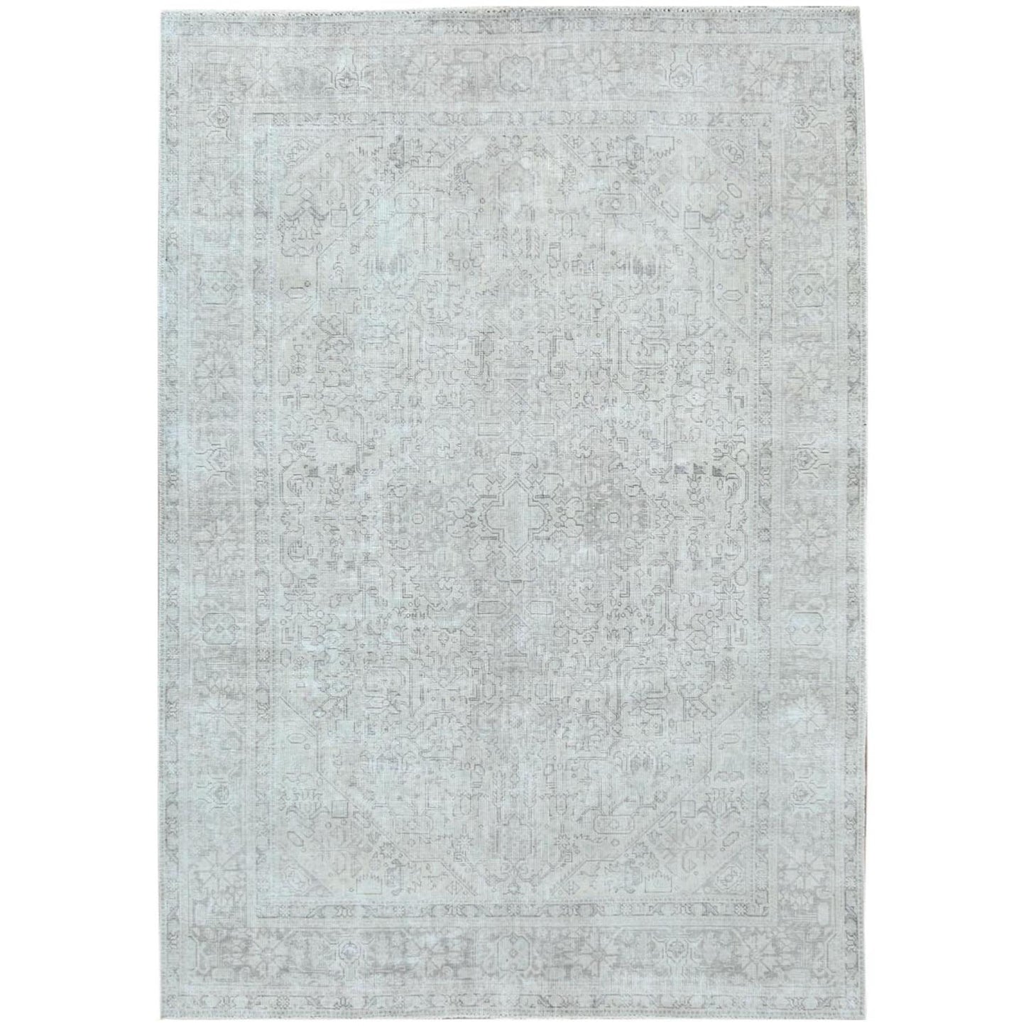 6'5"X9'4" Gray Old Farsian Hand Knotted Worn Down Wool Distressed Rug