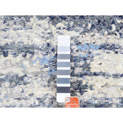 2'5"X6'1" Blue Abstract Mosaic Design Wool-Silk Hand Knotted Runner Rug