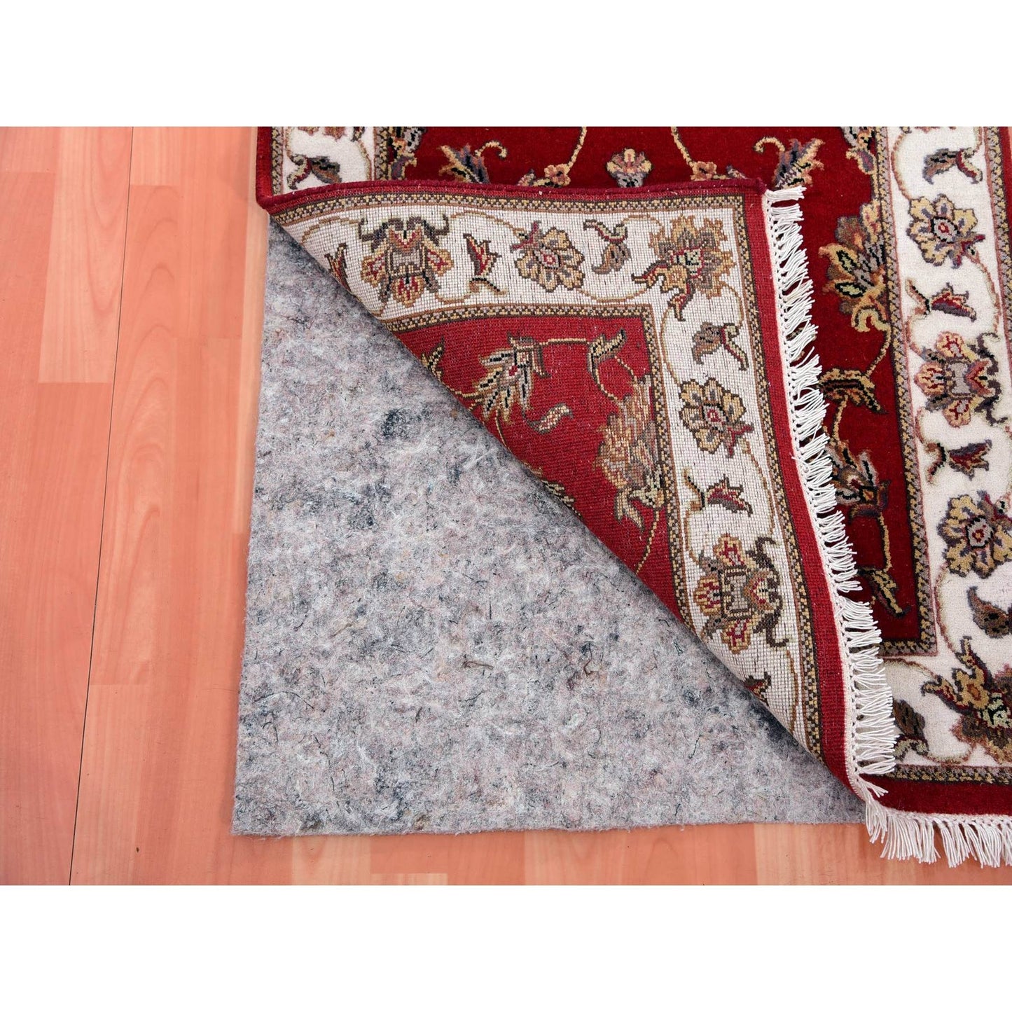 2'6"x8'2" Red Wool and Silk Hand Knotted Rajasthan Design Runner Rug