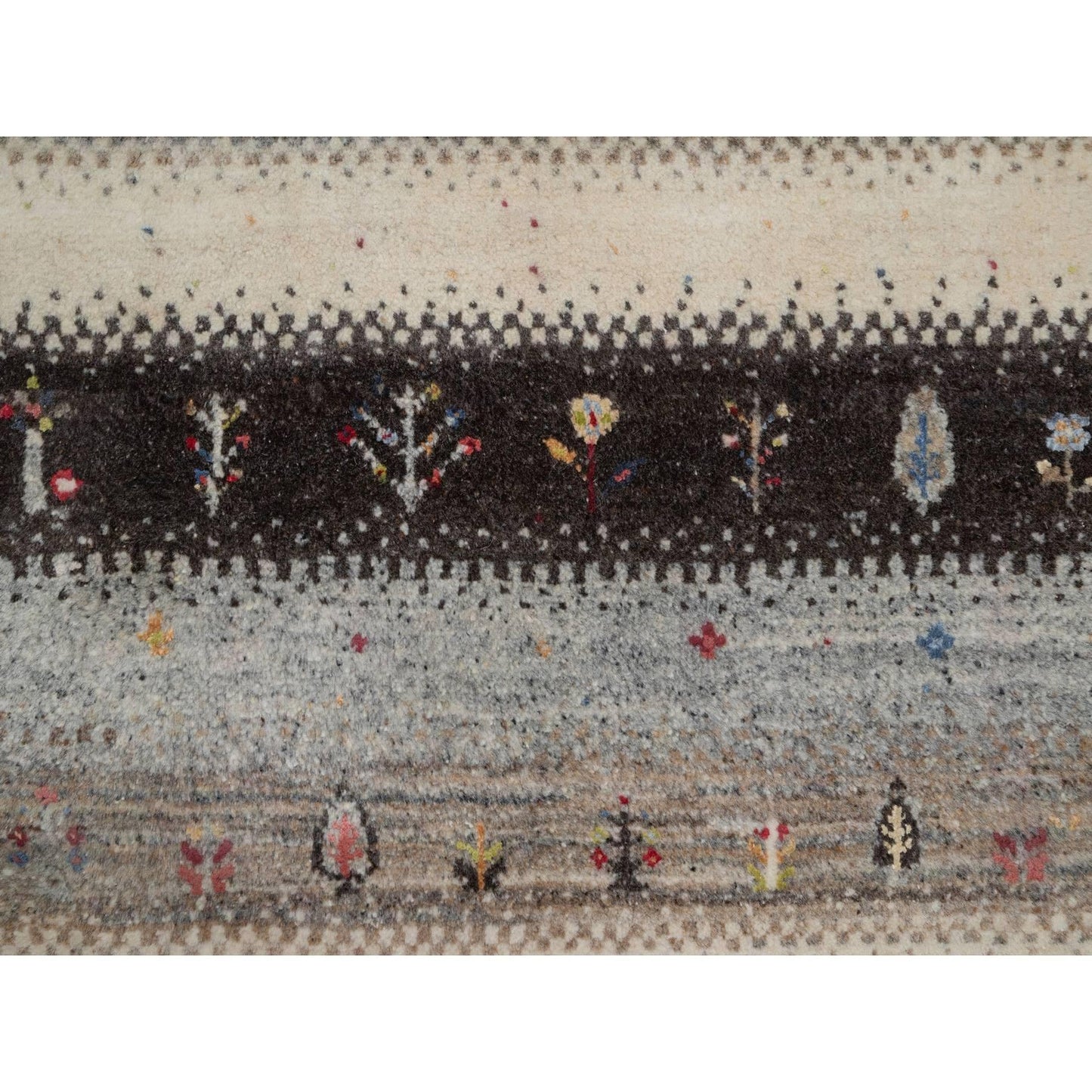 Rug 2'x3'1" White Hand Knotted Lori Buft Tree Design Wool Mat Oriental