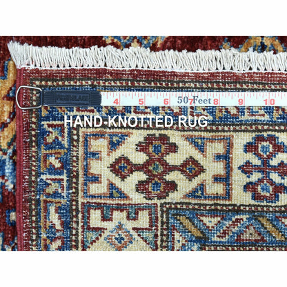 2'7"X8'10" Wool Hand Knotted Red Super Kazak Tribal Medallions Runner Rug