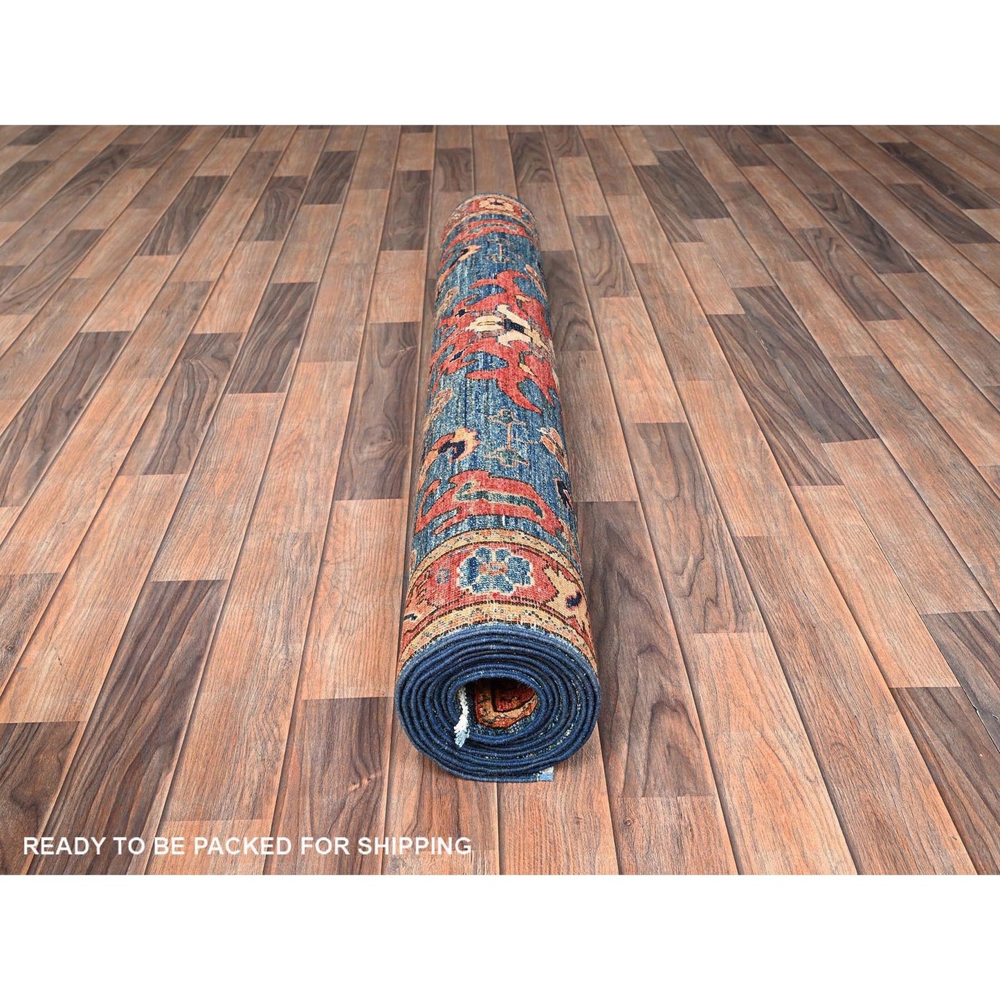 Rug 4'3"x10'3" Sailor Blue Wool Heris All Over Design Hand Knotted Runner