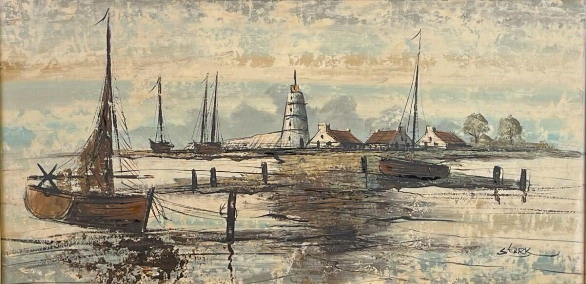 T Sterk Oil Painting Low Tide Dutch Coastal Art COA Large