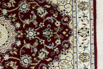 Small Hand-Knotted Red Floral Indo-Nain Oriental