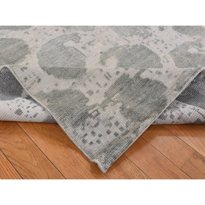 5'10"X9' Gray Oushak Repetitive Botteh Design Pure Wool Hand Knotted Rug