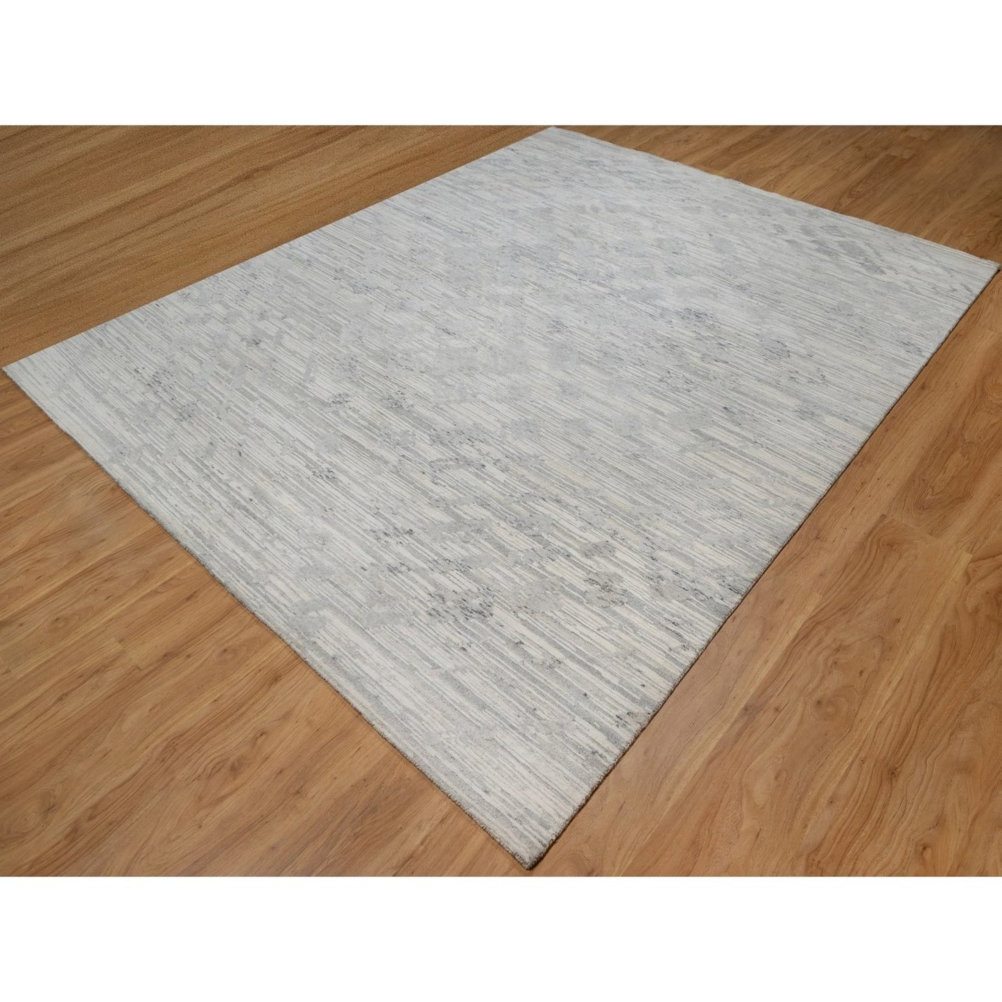 8'X10'2" Cream White Modern Design Hand Knotted Undyed Natural Wool Rug