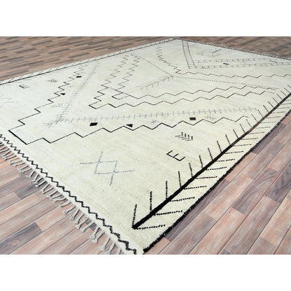 9'3"X12'6" Ivory Moroccan Berber Natural Wool Hand Knotted Oriental Rug