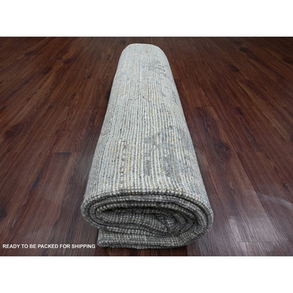 9'X12'1" Gray Moroccan Weave Elephant Feet Design Hand Knotted Wool Rug
