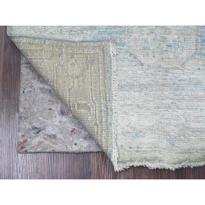2'10"X9'7" Blue Angora Oushak Leaf Design Wool Hand Knotted Runner Rug