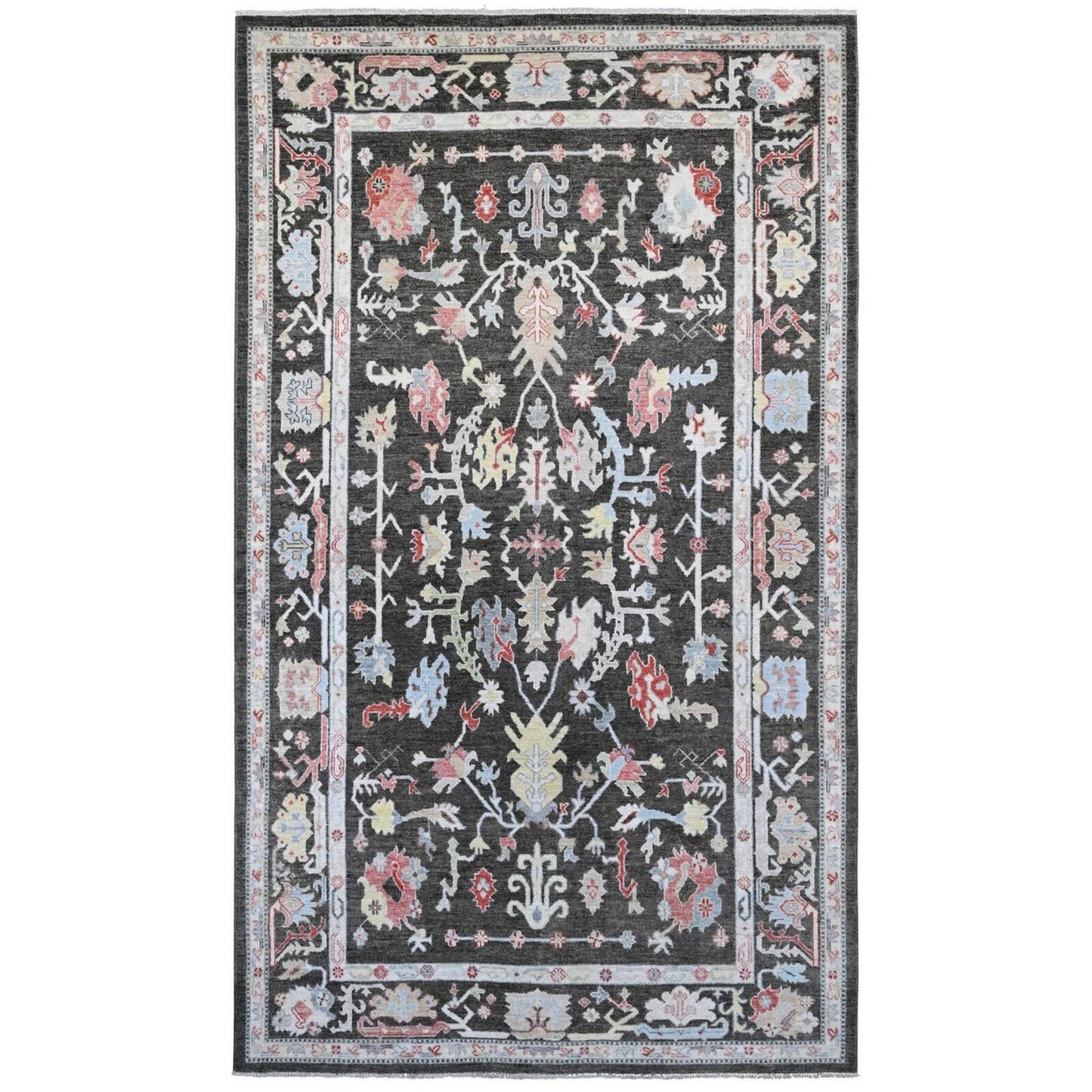 7'X12'3" Black Afghan Angora Oushak Hand Knotted 100% Wool Runner Rug