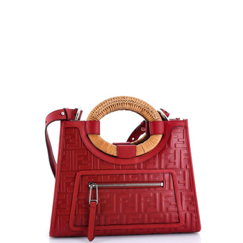 Fendi Runaway Shopper Tote Logo Embossed Leather Small