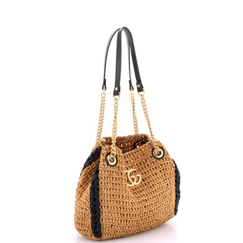 Gucci Gg Marmont Chain Tote Raffia Small