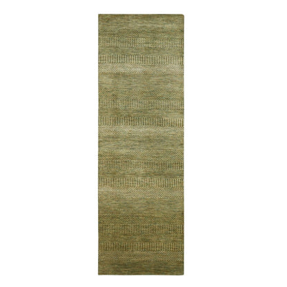 2'8"X8'2" Brown Wool And Silk Modern Grass Design Hand Knotted Runner Rug