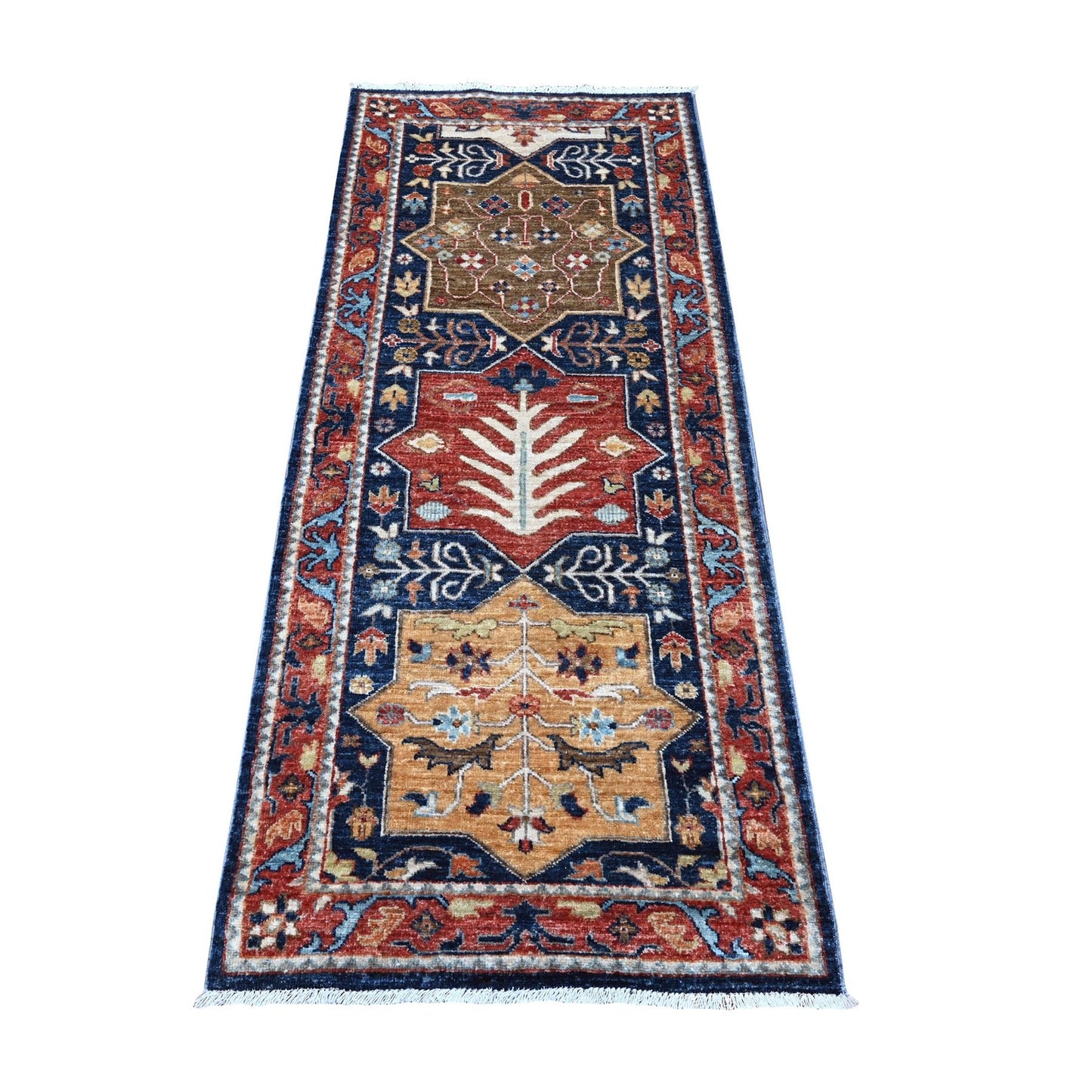 2'6"X6' Night Blue Aryana Caucasian Akstafa Hand Knotted Oriental Rug